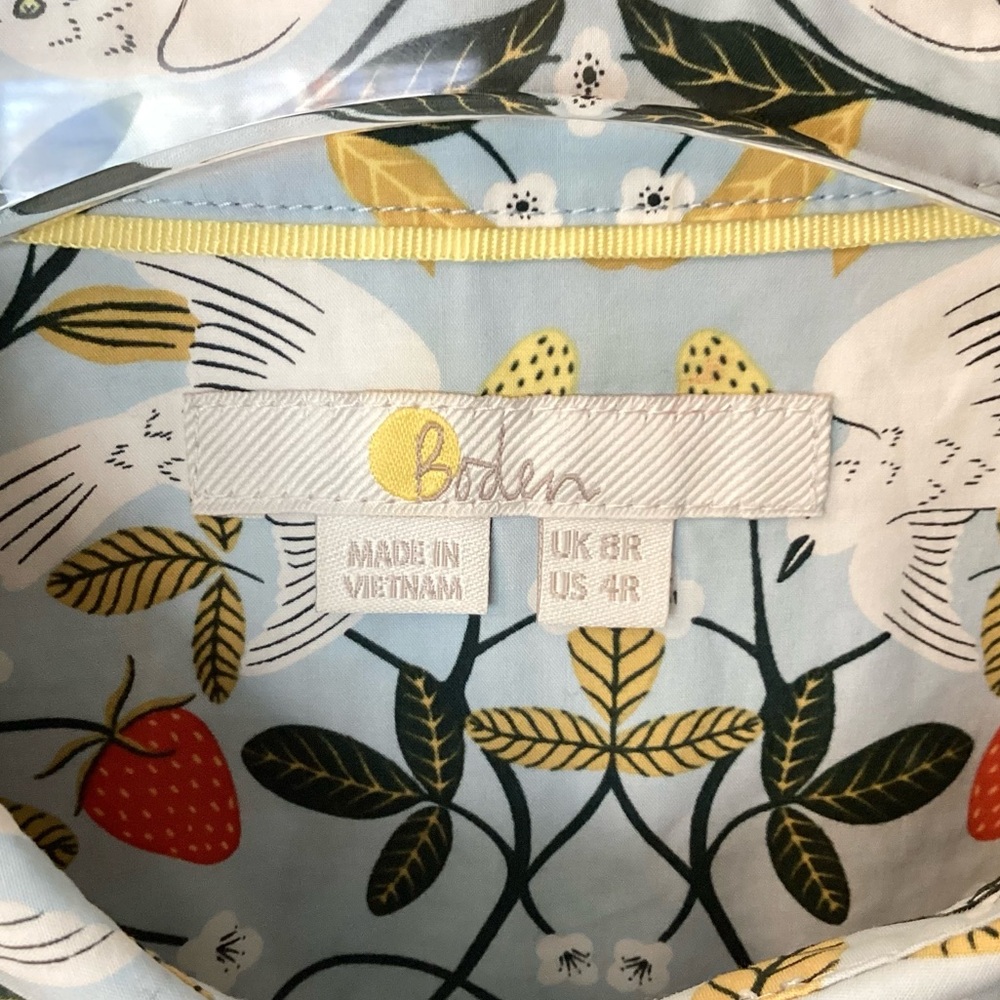 Boden Fruit & Bird Novelty Print Long Sleeve Button Up Shirt - Blue - 4 - Picture 7 of 8